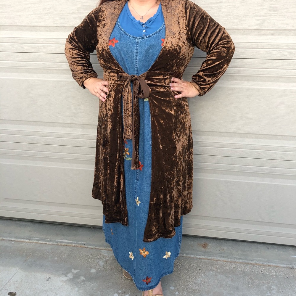 Brown velvet tie front cardigan nwt